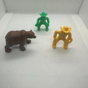 Vintage Lincoln Logs Cowboy & Bear Figures Set Of 3 Plastic Toys